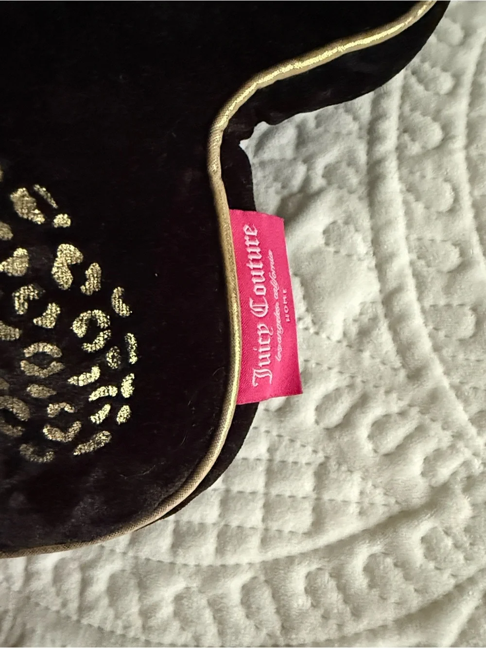 Juicy Couture Black Velvet Leopard Accent Pillow with Gold Print